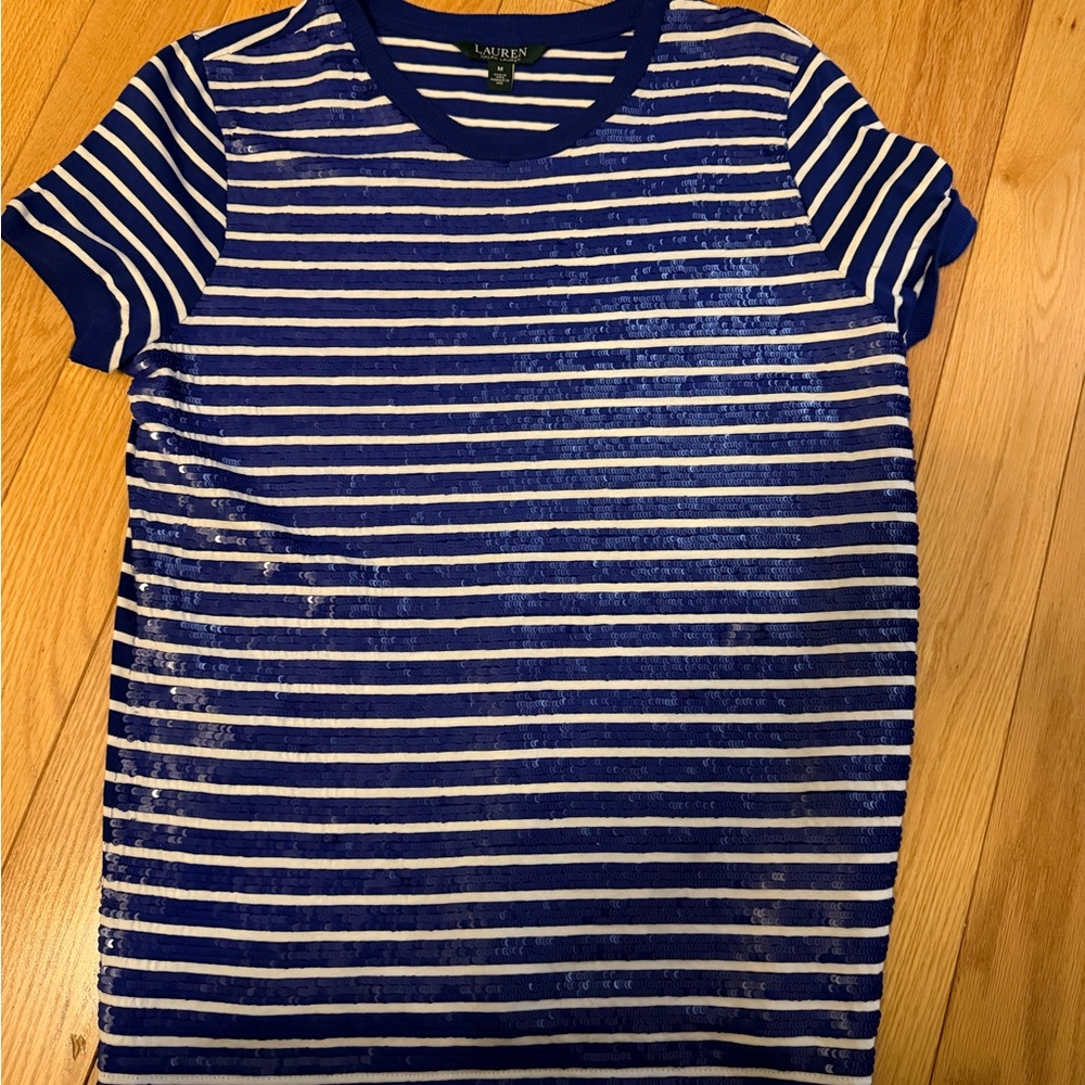 Ralph Lauren Blue and White Striped Short Sleeve Tee